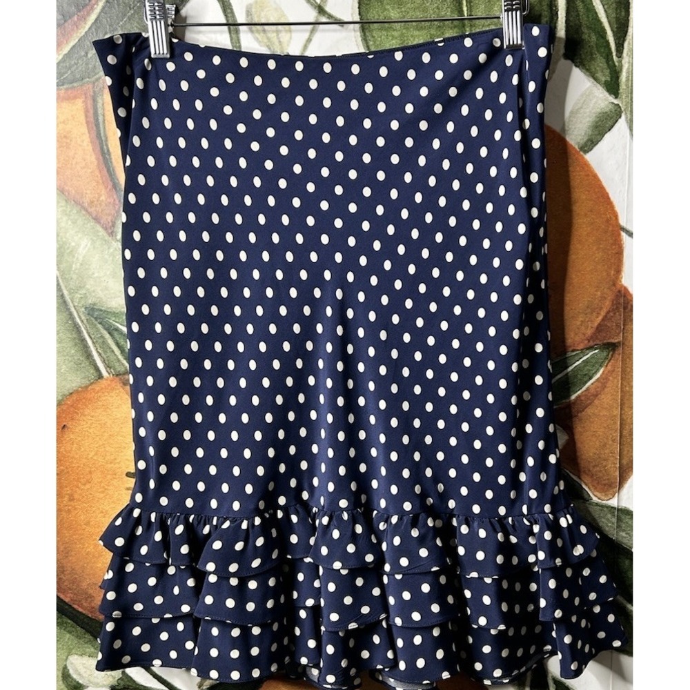 Ralph Lauren Blue Label Size 8 Silk Polka Dot Ruffle Tiered Hem Elastic Waist